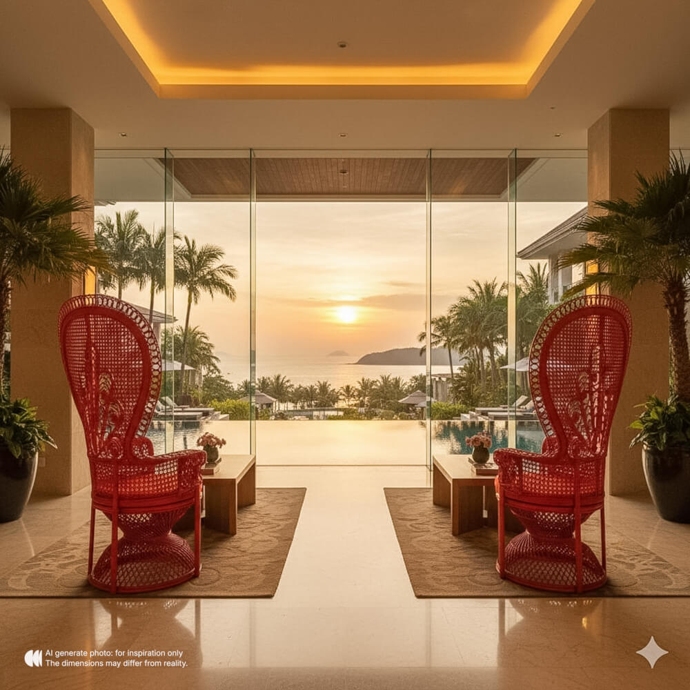 เก้าอี้หวายแท้ PISAMAI รุ่น PRINCESS CHAIR เก้าอี้นางงาม ขนาด 75*55*150 ซม. สีแดง